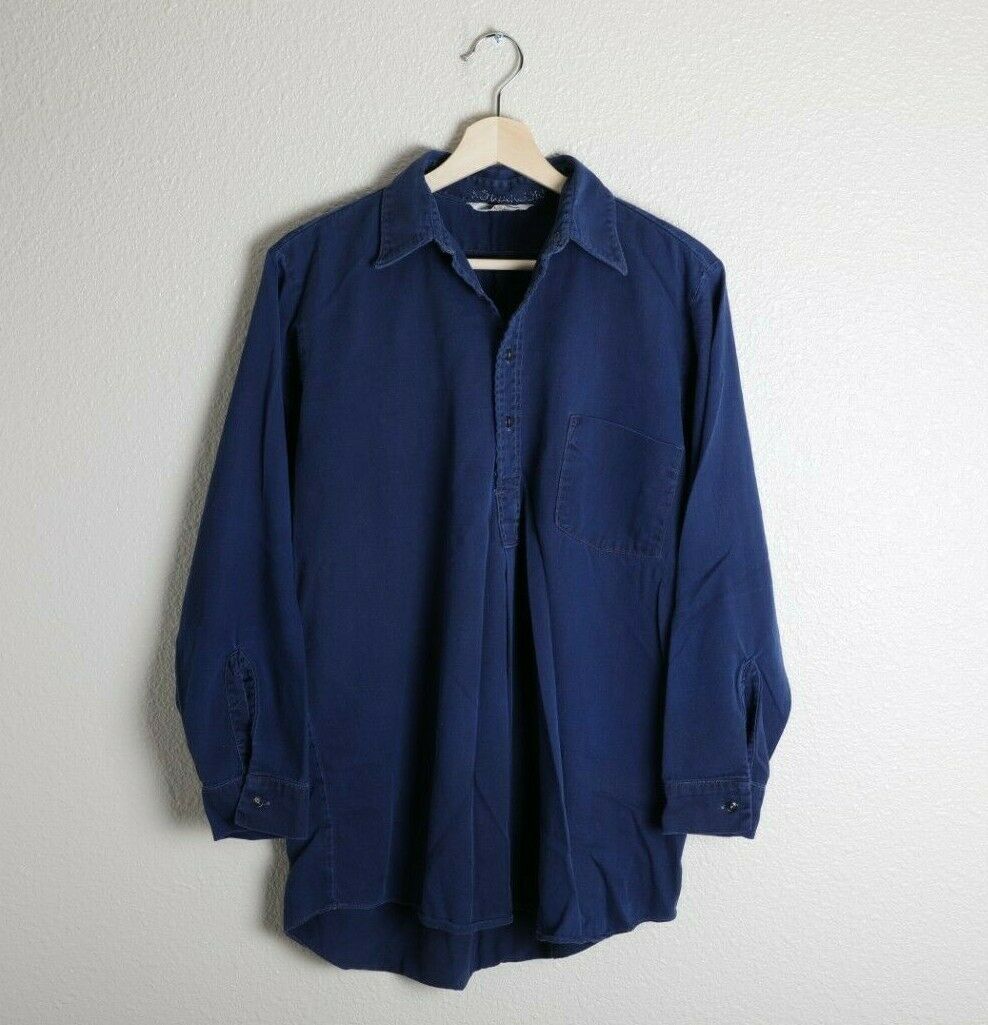 Vintage Lichfield Indigo Cotton School Uniform Smock Pullover - Sz 15