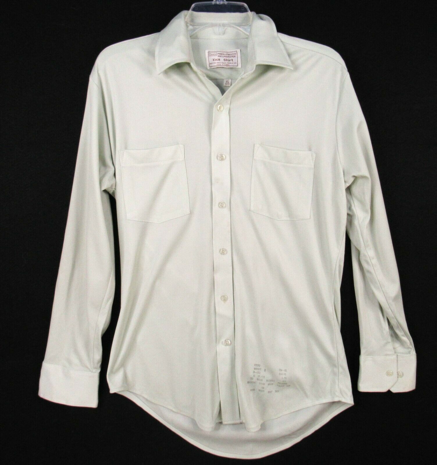 Vinatge 70s Sears Perma-prest Polyester Disco Shirt 15 L Wing Collar Light Green